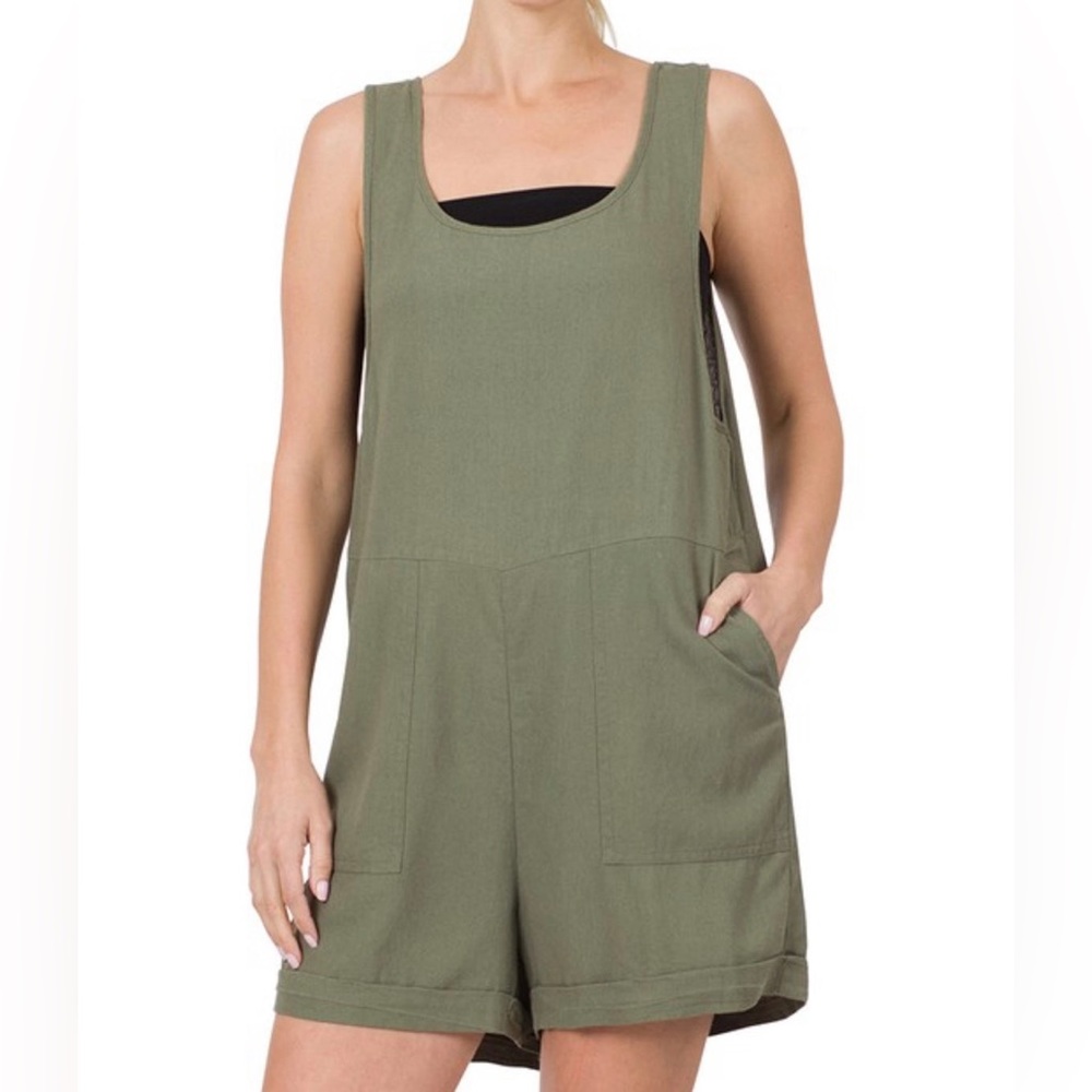 Linen romper with pockets